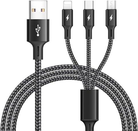ASICEN USB Ladekabel[1.2M], 3 in 1 Multi Universal Ladekabel, Mehrfach Schnellladekabel, Nylon USB Kabel mit Lightning/Typ C/Micro USB für iPhone 16/15/14/13/Galaxy S23/S22/S21/Pixel/LG/Tablets/PS