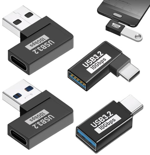 AOUZOVLI 4 Stück USB 90 Grad Winkelstecker, Kompakt, Hochwertig, USB 3.2, Kompatibel mit PC, Laptop, Tablet, Smartphone, Drucker, Lautsprecher