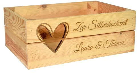 CHICCIE Holzkiste Personalisiert Herz mit Wunschtext - Gravierte Erinnerungskiste Hochzeit Verlobung Geburtstag Muttertag