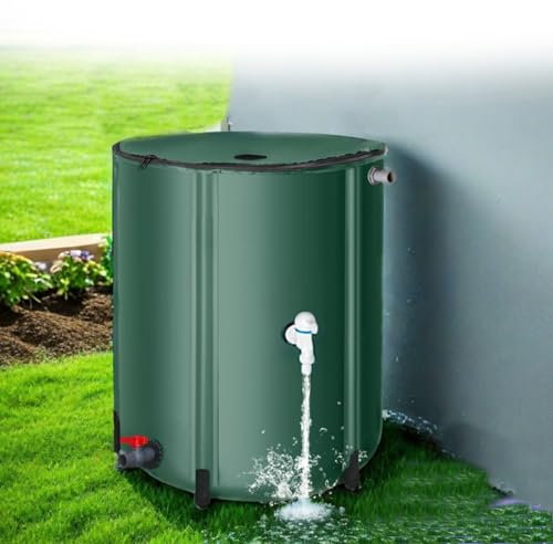 Tragbare Regentonne, Regenwassersammeltonne mit Überlaufauslass, Regentonnen zum Sammeln von Regenwasser aus der Dachrinne, geeignet zur Wasserspeicherung im Freien(Green,0.8 * 0.98m)