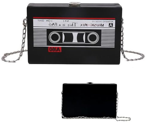 Mtlhbcg Kassette Handtasche Retro Umhängetasche Damen： Radio Handtasche Schräge Schultertasche,Tasche Kassetten Schultertasche,90s Kettenbeutel für 80er 90er Jahre Disco Party Dekoration- Schwarz