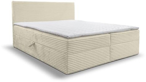 Boxspringbett 180x200 mit Bettkasten, Tilly Doppelbett Beige Cordstoff | Bett 180x200, Doppelbett mit Topper (4 cm) für extra Liegekomfort