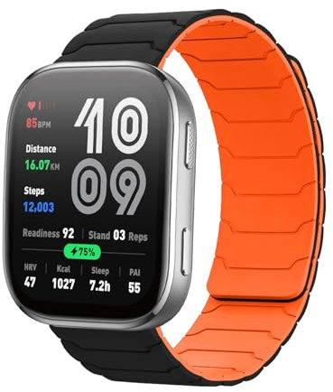 Hinnwer 22mm Cinturino Compatibile con Amazfit Balance 2/Amazfit Bip 6/Balance/Bip 5/Bip 5 Unity/Cheetah Pro/Cheetah per Uomini Donne, Cinturini Magnetico Silicone per Amazfit GTR 4 Nero Arancione