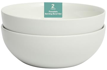 Gibson Home Extra Large Serving Bowls Set of 2-100 oz 10-Inch White Porcelain Salad Bowl Set, Stackable Ceramic Kitchen Bowls, Dishwasher & Microwave Safe