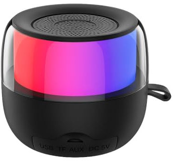 Rigwig ZQS-L01 Portable Bluetooth Speaker with RGB Lights, TWS Stereo, BT 5.3, 5W Loud Sound, FM Radio, TF Card, AUX, USB, 10H Battery – Mini Wireless Outdoor Speaker for Party, Travel, Gaming