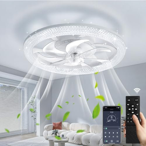 Ankishi Ceiling Light Fan 48cm | 3 Color temperatures 6 speeds 60W LED Ceiling Fan with Lighting lamp | Ceiling Light Remote Control dimmable for Living Room Bedroom
