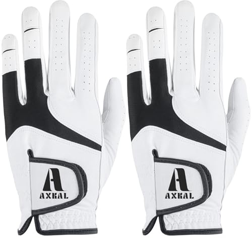 AXKAL Golf Gloves Men All Weather Soft Breathable 1 Pair/2 Pack, Men's Golf Gloves for Left or Right Handed Golfer with Durability Leather Sizes S M ML L XL (ML, Left)
