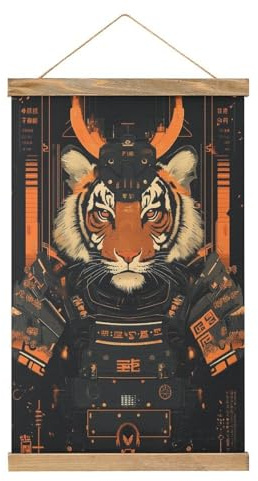 Jubonexis Antiker Samurai-Tiger-Rüstung, Leinwand, Gemälde, Holzrahmen, Poster, Aufhänger, Bilder-Set, Wandkunst