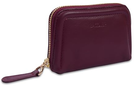SADDLER Annabelle Leather Coin Purse RFID Small Wallet, Bordeaux | Includes floral gift box. Two generous sections and an extra zip pocket keep folded notes, coins, and cards organised.