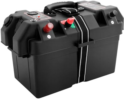 12V Batteriebox mit USB-Anschlüssen, Robuster Batteriekasten für Outdoor und Fahrzeuge, Überlastgeschützte Batterie-Aufbewahrung mit LED-Display, Ideal für Camping und Boote