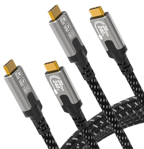 CABLAPTOP[Lote de 2 cable usb c 1 metro,Cable USB-C a USB-C,Cable de video USB-C 3.2 Gen2 de 20 Gbps carga 240W,soporte video 8K/30Hz,4K/144Hz,compatible con iPhone 16,MacBook Pro,hubs,SSD monitores