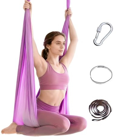 Aerial-Yoga-Hängematte und Schaukel 1,5 m x 2,8 m, Anfängerset aus Nylongewebe, Helllila