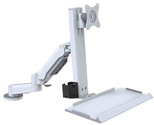 YCLiyaoEu202511 Brazo para monitor Soporte for monitor de mesa doble brazo blanco con bandeja estándar que puede girar y soportar hasta 25 kg Soporte para monitor