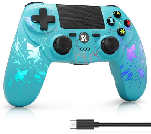 CHENGDAO LED Controller für PS4/Pro/Slim,6-Achsen/Doppelte Vibration (Grün) | mit einstellbarer RGB/3,5-mm-Audio-Buchse/empfindlichem Touchpad