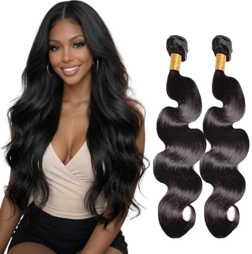 Lakaisa Body Wave Human Hair Bundles Echthaar Tressen Extensions Sew in Hair #1B Natural Black Real Hair Extensions 2 Bundles Unprocessed Human Hair for Women 24 24 Zoll