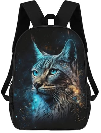 sinyumoney Galactic Lynx Portrait-5 Schulrucksack, Wasserabweisender Schulrucksack, Business-Rucksack Für Mädchen, Jungen Und Teenager 17inch