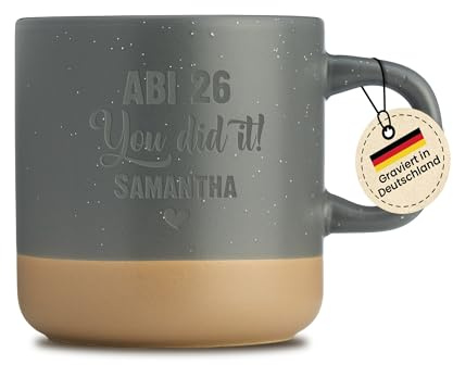 LIEBTASTISCH® Personalisierte Tasse mit Gravur mit Wunschname mit Spruch - Abi 26 You did it! - gravierte Tasse Abitur 2026 Geschenk Abschluss Prüfung - Grau