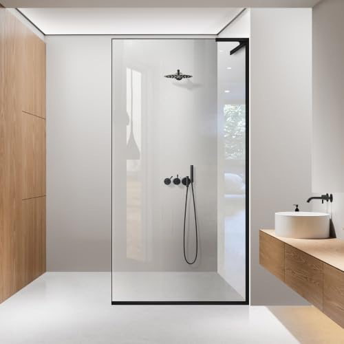 Aqua Roy Minimal Black, Modello, Misura 50 cm da 50/60/70/80/90/100, Parete Doccia Cabina in Vetro Trasparente 8mm con Nano Rivestimento Sabbiato (50x195 cm, Destra)