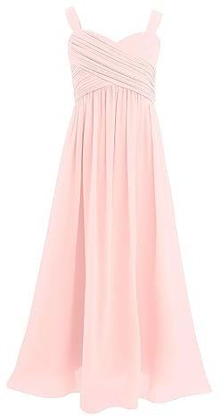 iiniim Robe De Cérémonie Enfant Fille Mousseline De Soie Robe à Bretelles sans Manches Tenue Soirée Mariage Demoiselles d'honneur 4-16 Ans Rose 12 Ans