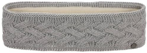LIERYS Fauske Stirnband Damen mit Schurwolle 55-60 cm - Made in Germany - 10,5 cm breit - Innenfutter aus Fleece - Headband mit geflochtenem Strickmuster - Herbst/Winter hellgrau One Size