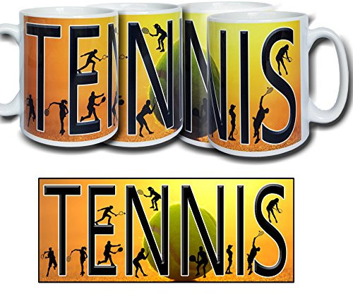 Tennis Mug, 11oz Ceramic Mug with Tennis Images. Tennis Gift Mug. Tennis Ball and Tennis Players Printed on Tennis Coffee Mug