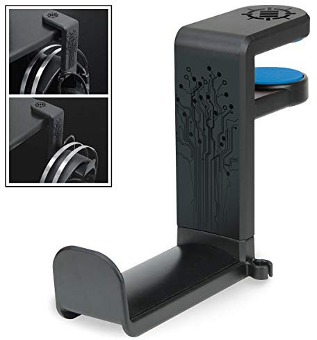 ENHANCE PC Gaming Headset Hook Holder Hanger Mount - Headphones Stand with Adjustable 360 Rotating Arm, Under Desk Clamp On Design, Universal Fit, Built in Cable Clip Organizer - Black