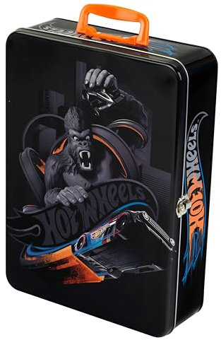 Theo Klein 2881 Hot Wheels Storage Case I Metal SuitCase for up to 50 Cars I Practical Compartments I Dimensions: 37.5 cm x 26 cm x 8.5 cm I Toy for Children Aged 3 Years and up Multi - Colored