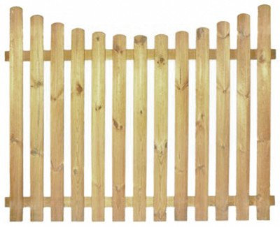 StaketenZaun 'Premium' 180x140/120 cm - unten – kdi / V2A Edelstahl Schrauben verschraubt - aus getrocknetem Holz glatt gehobelt – nach unten gebogene Ausführung - kesseldruckimprägniert