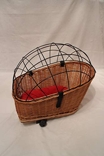Marcus´ Weidenhandel Hundefahrradkorb für Gepäckträger aus Weide mit Metallgitter und Kissen Natur XL oder XXL Gepäckträgerkorb (XL mit Kissen)