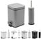 Harbour Housewares 3L Bathroom Bin & Brush Set - Matte Grey - 2pc Mismatched Stainless Steel Square Pedal Bin & Round Toilet Brush Set Slim Small Trashcan for Kitchen Waste, Bathroom Rubbish