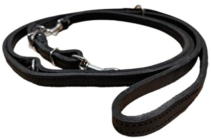 Exklusive,edle Echt-Leder-Hundeleine 923 12 mm / 220 cm schwarz verstellbar für mittelgroße Hunde