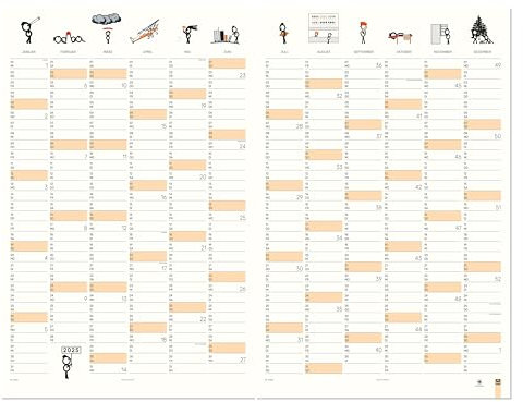 MEYCARD - A1 Wandkalender 2025, DIN A1 (2 x DIN A2), Designpapier, süß illustriert, gerollt