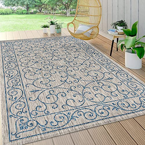 JONATHAN Y SMB106C-8 Charleston Vintage Filigrangewebe Teppich für den Innen- und Außenbereich, leicht zu reinigen, Schlafzimmer, Küche, Garten, Terrasse, Nicht fusselnd, 240 cm x 300 cm, Grau/Marine