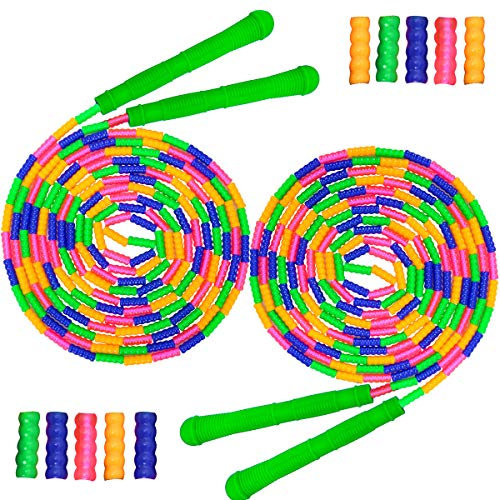 Coolrunner 4.8 M Langes Doppeltes Niederländisches Springseil (2 Stück) - Kunststoff-Segmentiert, Lang Genug Für 4-5 Pullover (Regenbogen) (Grün)