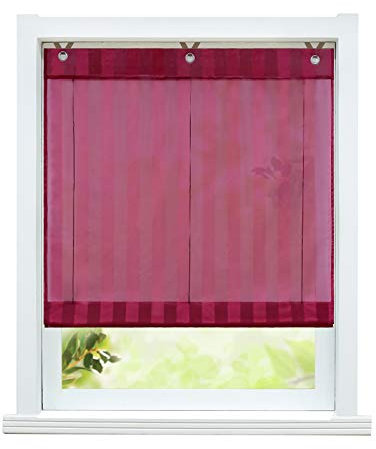ESLIR Raffrollo ohne Bohren Raffgardinen mit Ösen Ösenrollo Modern Gardinen Halbtransparent Vorhänge Streifen Muster Rot BxH 100x140cm 1 Stück