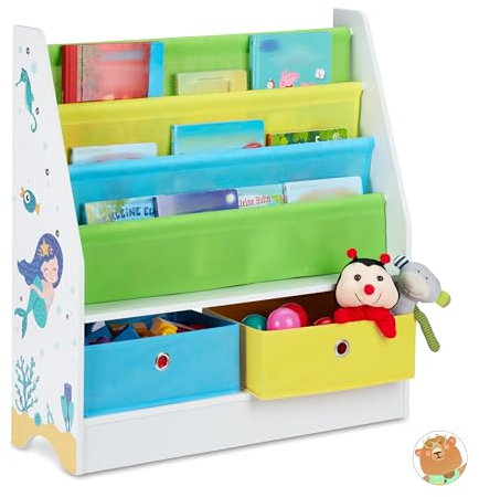 Relaxdays Kinderregal Meermotiv, 2 Boxen, 3 Fächer, Spielzeug Aufbewahrung, Kinder Bücherregal HBT 74 x 71 x 23 cm, bunt