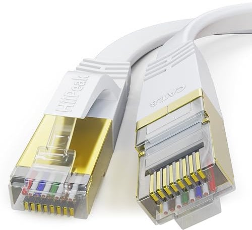 HiiPeak Plano Cable Ethernet Cat 8 RJ45, Cable LAN De Red 40 Gigabits/S- 2000 MHz, Cable Red Blanco 2m
