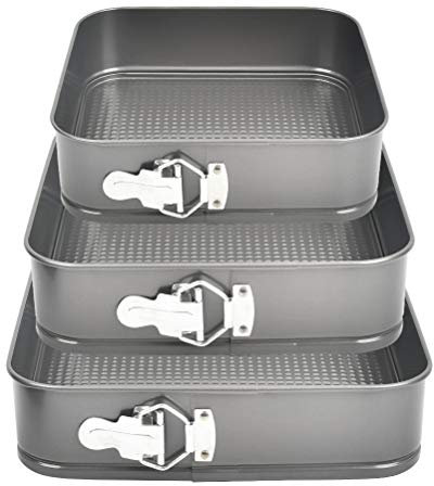 TIMESETL Moldes Cuadrados Reposteria 3 en 1 24/26/28cm Molde Cuadrado Desmontable Molde Tarta Cuadrado Moldes Desmontables para Tartas con Palanca de Sujeción, Molde Tarta Cuadrado Antiadherente