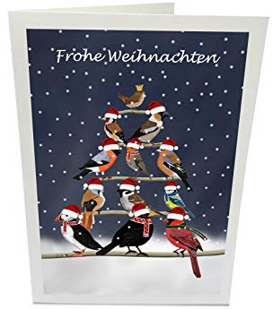 Weihnachtskarte Gartenvögel als Weihnachtsbaum Amsel Blaumeise Rotkehlchen Spatz Stieglitz Gimpel Zaunkönig Inklusive Umschlag