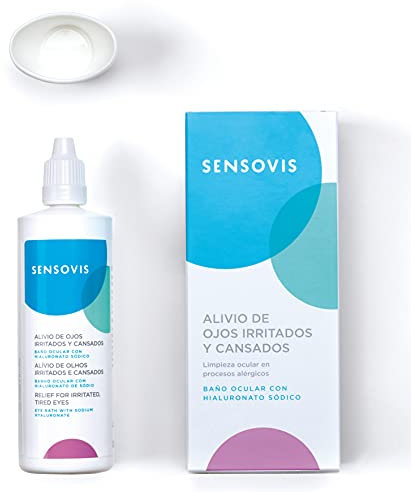 Baño ocular para ojos secos, irritados o con alergia | Lavaojos portatil de gotas de lágrimas artificiales con suero fisiológico y ácido hialurónico | Colirio bañera ocular oftálmico | 100ml
