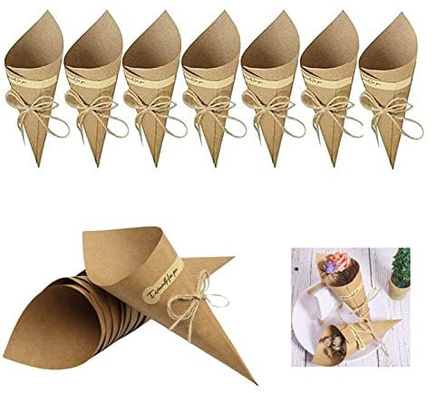 50 Stück Vintage Kraftpapier Kegel für Hochzeit Konfetti - DIY Partei Schachteln für Schokolade, Süßigkeiten, Bankett