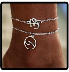 Wedity Boho Bracelets de cheville Argent 3D Combinaison numérique Bracelet de cheville Vague Bracelets de cheville Accessoires d'été Bijoux de pied de plage réglables pour femmes et filles