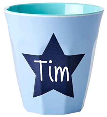 Elfenstall Rice Becher mit Wunsch-Namen personalisiert - zu Nikolaus, Weihnachten oder Geburtstag (Stern blau, Medium)