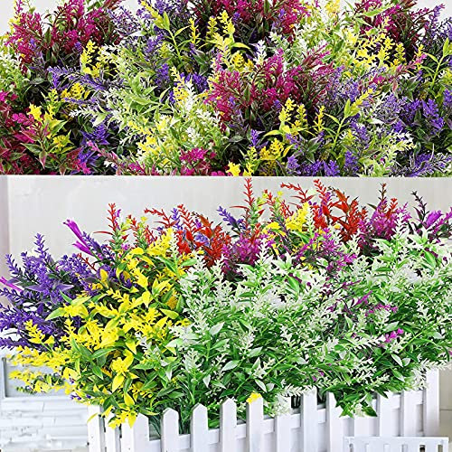 NANQWIN Künstliche Blumen, 12 Bündel künstliche Sträucher, künstliche Blumen, UV-Kunstpflanzen, künstliche Pflanzen im Freien – künstliche Pflanzen und Blumen für Zuhause, Garten (6 Farben)