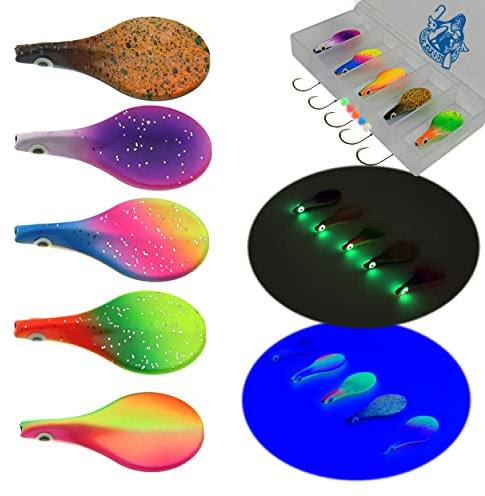 Njord Kalastus Inline Spoon Forelle in Box | UV Aktiv und Selbstleuchtende 3D Augen | Durchlaufblinker Forellenköder Inliner Spoon Inline Durchlauf Spoons Forelle Angel Set Magic Spoon (2,8g, 5er Set)