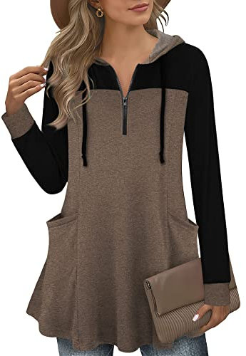 Gaharu Maglione da donna, a tunica, a maniche lunghe, con scollo a V, elegante, linea ad A, con tasche, Multi-marrone, XXL