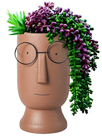 Pots de fleurs à visage haut, 24.4 cm, en terre cuite non émaillée,Vase en céramique à tête humaine,Pot de fleurs avec trou de drainage pour plantes d'intérieur, maison, bureau, décoration (24.4 cm)