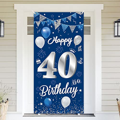 40.Geburtstag Banner Blau Silber,BTZO 40.Geburtstag Dekoration,Deko 40.Geburtstagsfeier,Banner 40 Geburtstag,40 Geburtstag Poster Hintergrund Banner für 40 Männer und Frauen Party Geburtstagsdeko