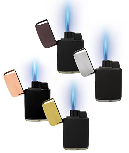 Prof 4 Mecheros Encendedores Jet Turbo Soplete Recargables con Gas Precargado y Llama Ajustable, Metalizados,Tacto Soft y Antiviento