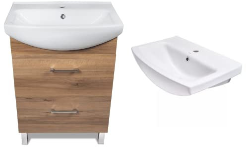VBChome Badmöbel Nussbaum 50 cm Waschbecken mit Unterschrank Waschbeckenunterschrank Unterschrank Badezimmerschrank 2 Schubladen Standmöbel